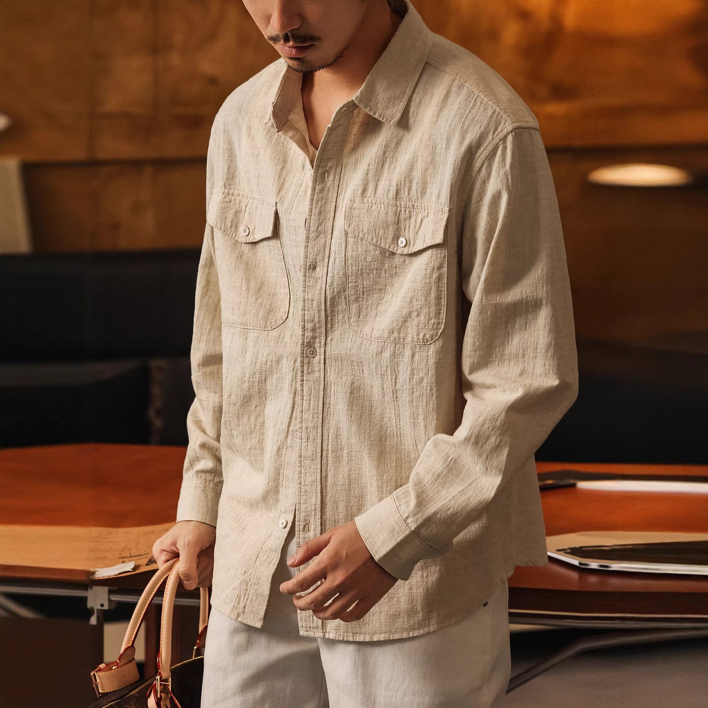 Old Money Aesthetic Linen Shirt for Men – Casual Vintage Fit