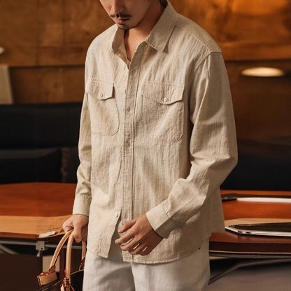 Old Money Aesthetic Linen Shirt for Men – Casual Vintage Fit