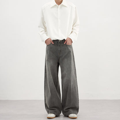 Men’s Washed Gray Jeans – Simple Basic Denim Pants for Fall & Winter