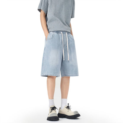 Men’s Casual Lyocell Ice Silk Shorts – Soft Stretch Waist Denim Style