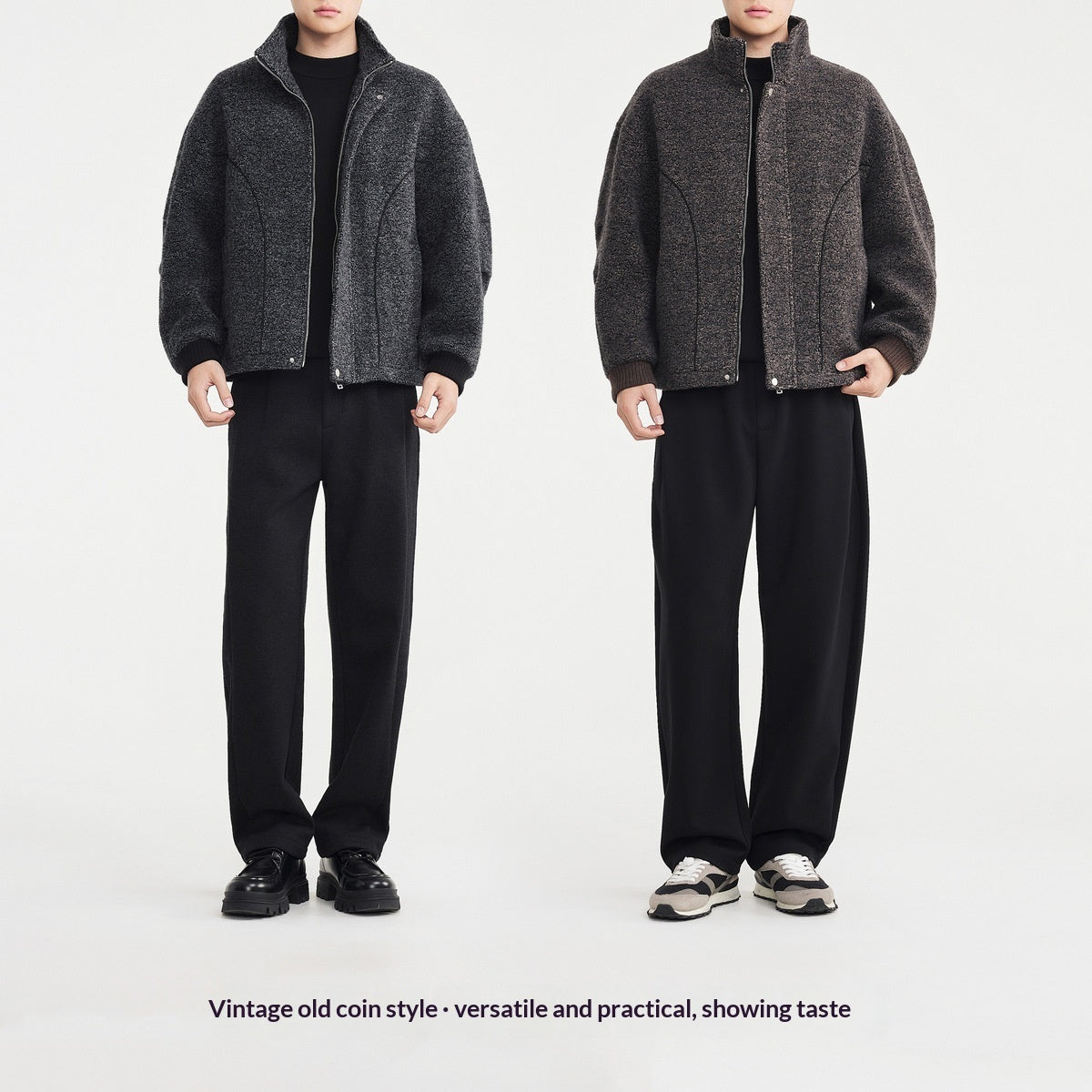Men’s Premium Mixed-Color Wool Overcoat – Stylish Stand Collar Long Coat