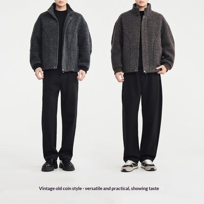 Men’s Premium Mixed-Color Wool Overcoat – Stylish Stand Collar Long Coat