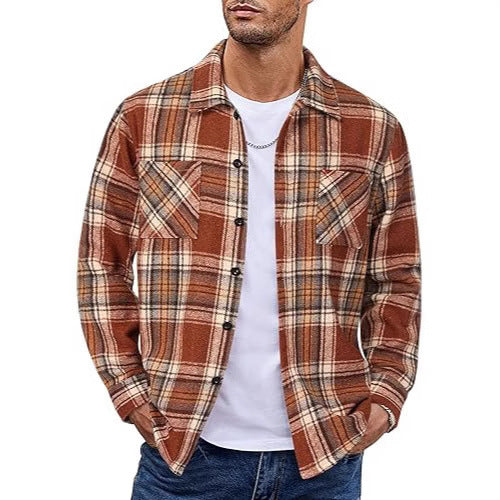 Men's Vintage Button-Up Shirt – Casual Retro Long Sleeve Fall Winter Top