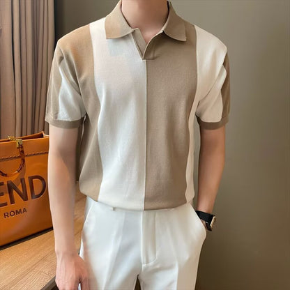 Men’s Striped Contrast Color T-Shirt – Casual Short Sleeve Fashion Top