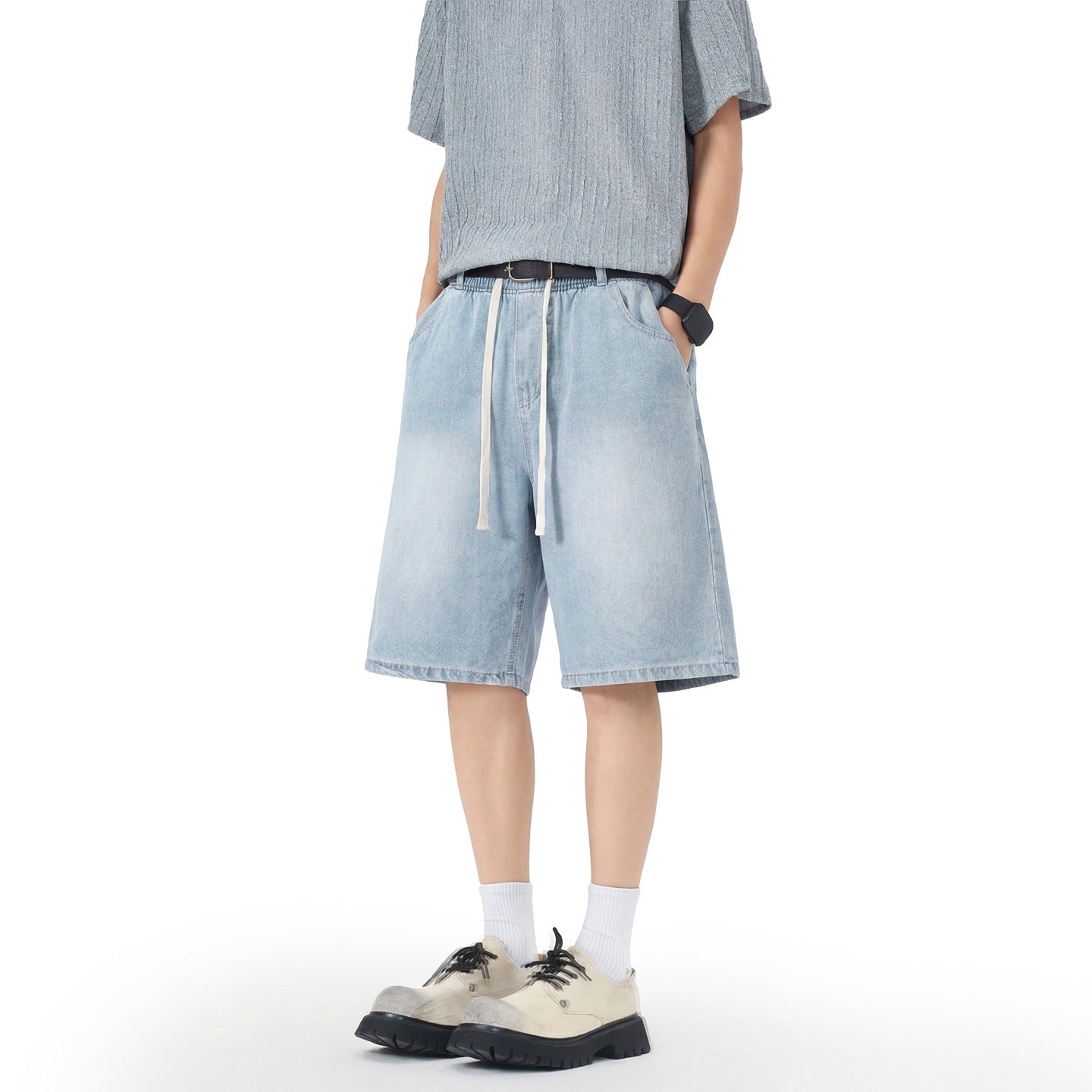 Men’s Casual Lyocell Ice Silk Shorts – Soft Stretch Waist Denim Style
