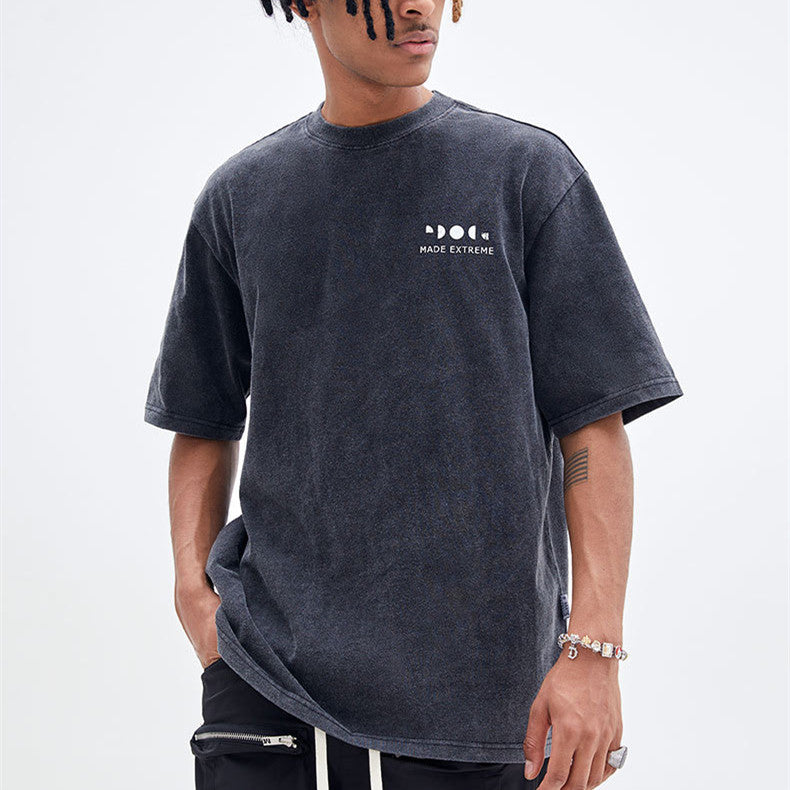Retro Street Style Letter Print Men’s Short Sleeve T-Shirt Casual Urban Tee