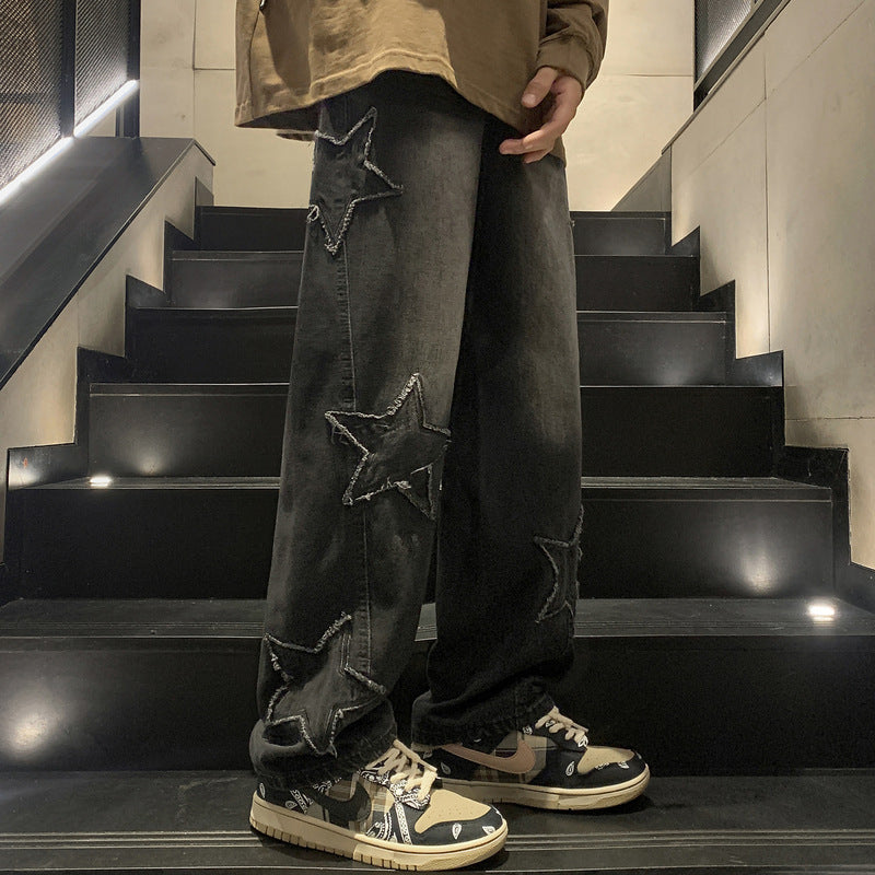 American High Street Style Men’s Jeans – Loose Straight Leg Winter Denim Pants