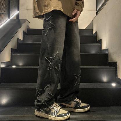American High Street Style Men’s Jeans – Loose Straight Leg Winter Denim Pants