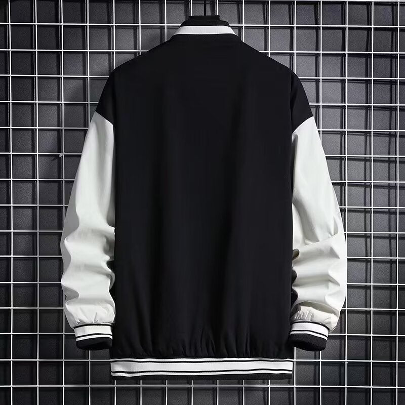 Men’s Letter Patch Baseball Jacket – Casual Button-Down Varsity Streetwear Coat