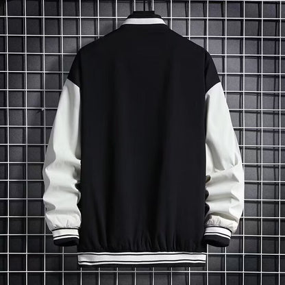 Men’s Letter Patch Baseball Jacket – Casual Button-Down Varsity Streetwear Coat