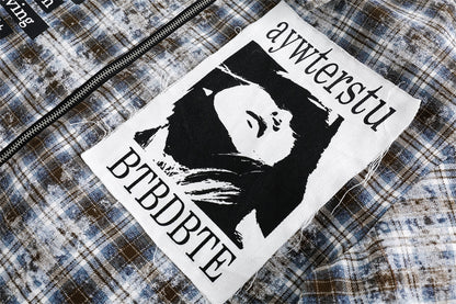 Vintage Distressed Plaid Jacket Women – Casual Checkered Trendy Outerwear