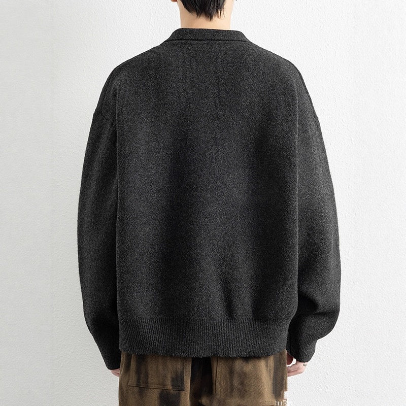 Men's Retro Polo Collar Knit Sweater – Relaxed Fit Casual Pullover