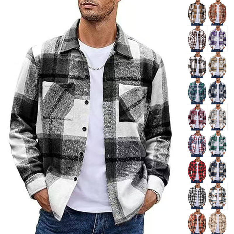 Men's Vintage Button-Up Shirt – Casual Retro Long Sleeve Fall Winter Top