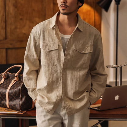 Old Money Aesthetic Linen Shirt for Men – Casual Vintage Fit