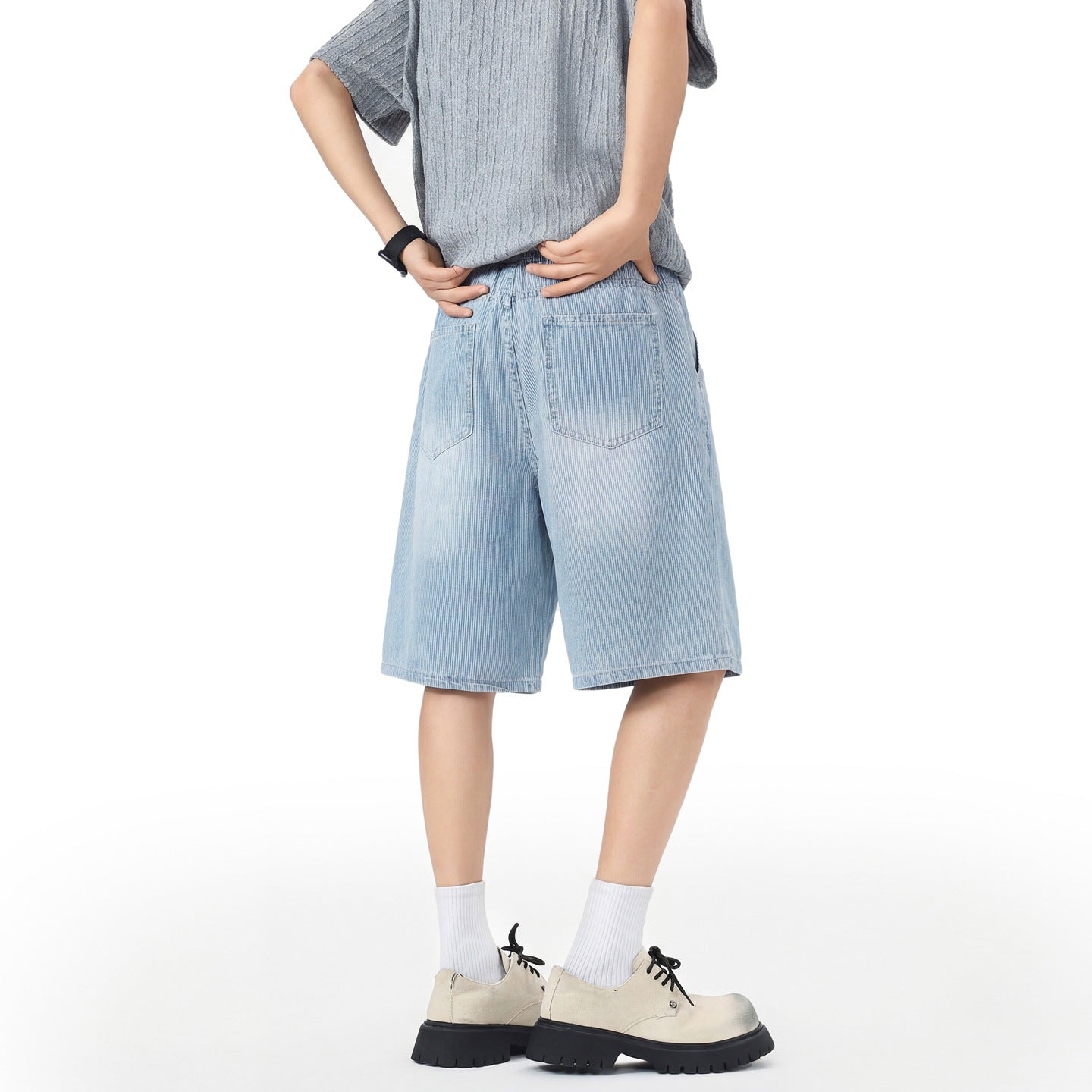 Men’s Casual Lyocell Ice Silk Shorts – Soft Stretch Waist Denim Style