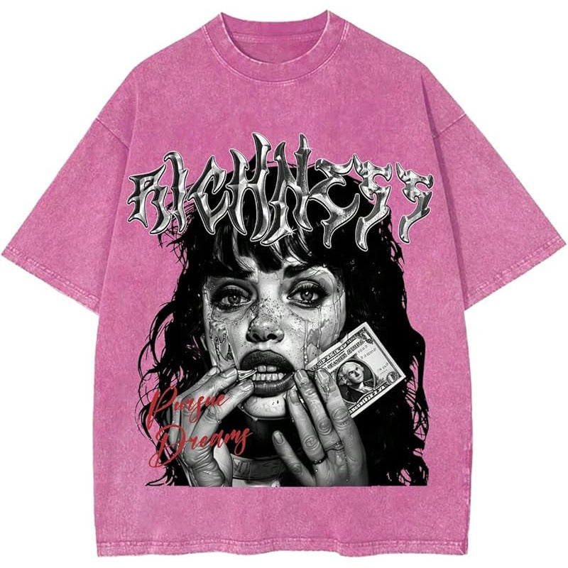Women’s Casual Graphic T-Shirt with Figure & Letter Print – Trendy Short Sleeve Top