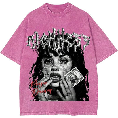 Women’s Casual Graphic T-Shirt with Figure & Letter Print – Trendy Short Sleeve Top
