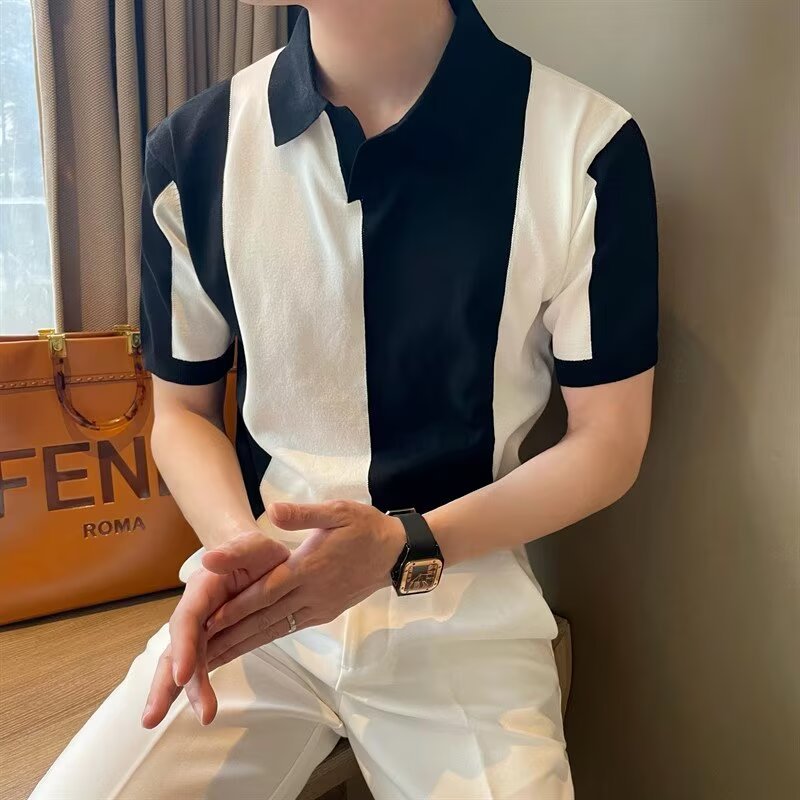 Men’s Striped Contrast Color T-Shirt – Casual Short Sleeve Fashion Top