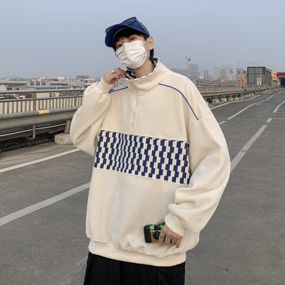 Men’s Retro Colorblock Stand Collar Sweatshirt – Casual Sports Pullover Jacket