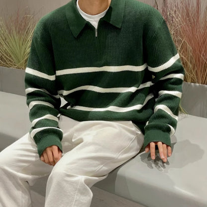 Men’s Casual Half Zip Knitted Jacket – Loose Fit Lightweight Pullover Top