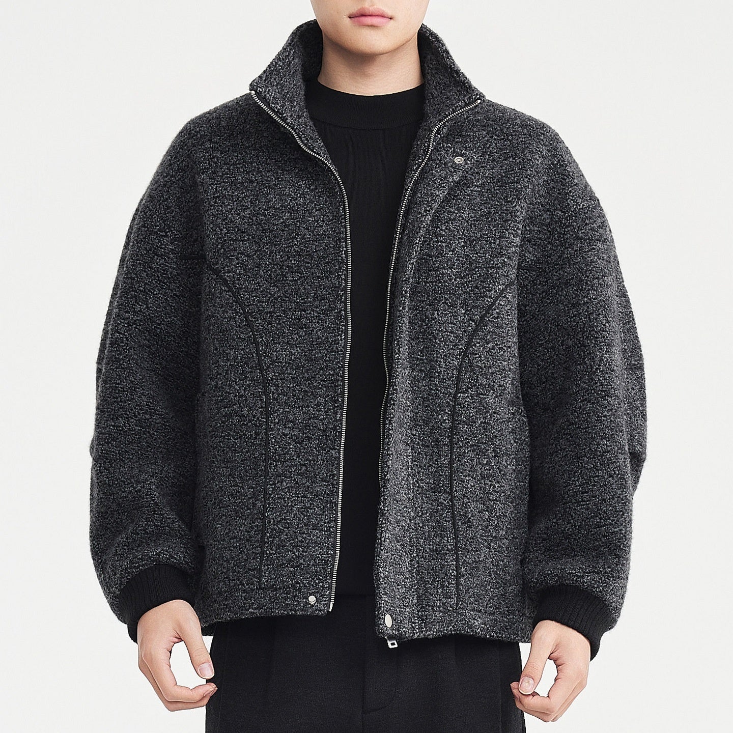 Men’s Premium Mixed-Color Wool Overcoat – Stylish Stand Collar Long Coat