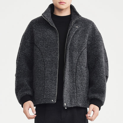 Men’s Premium Mixed-Color Wool Overcoat – Stylish Stand Collar Long Coat
