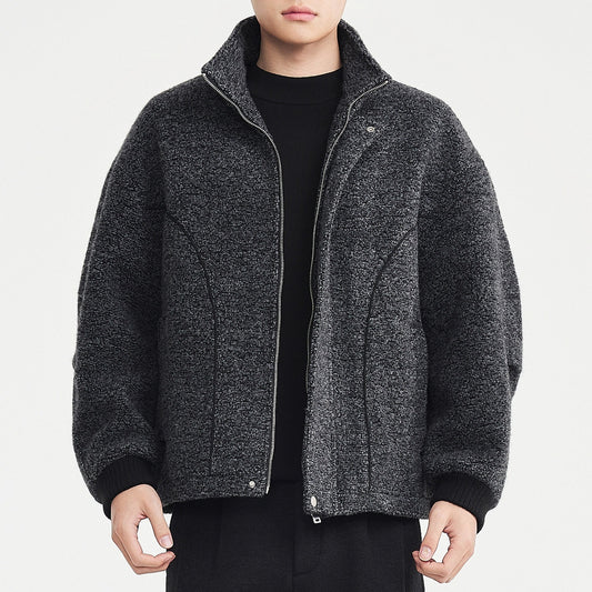Men’s Premium Mixed-Color Wool Overcoat – Stylish Stand Collar Long Coat