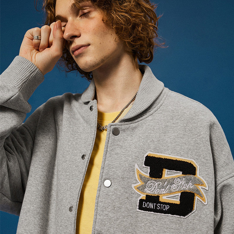 Men’s Streetwear Patch Embroidered Coat – Stylish Contrast Jacket