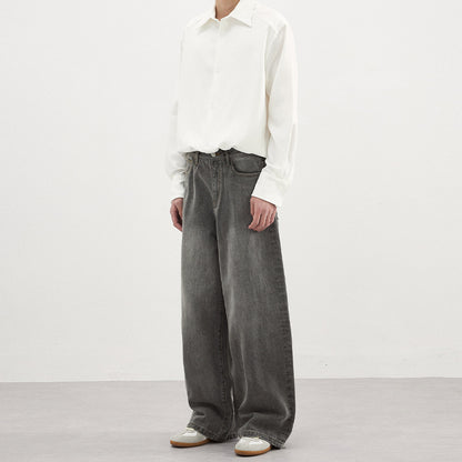 Men’s Washed Gray Jeans – Simple Basic Denim Pants for Fall & Winter