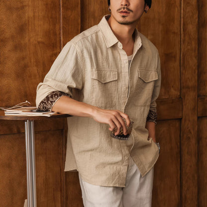 Old Money Aesthetic Linen Shirt for Men – Casual Vintage Fit